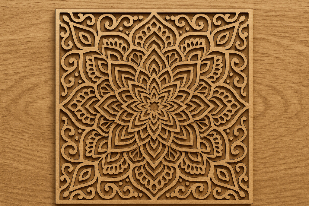 Laser cut wooden design with intricate patterns